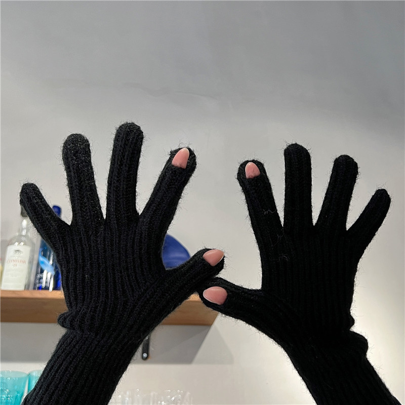 純色の手袋の冬の女性のタイプは携帯電話のタッチパネルの毛糸のメリヤスを指します。|undefined