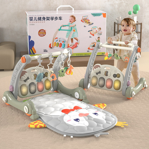 Baby and Toddler Foot Piano Multi-functional Fitness Frame Baby Foot Music Toy Two-in-One Walk Trainer Push Cart