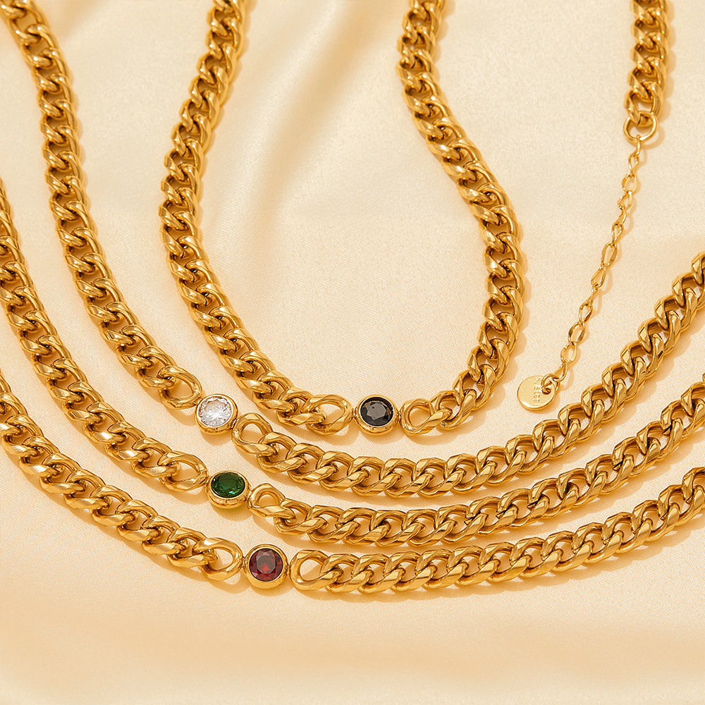 Retro Geometric Stainless Steel Titanium Steel Inlay Zircon Bracelets Necklace 1 Piece