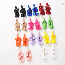 欧美时尚复古风紫色蓝色彩色花瓣叶子长款耳环跨境热销潮流耳饰品