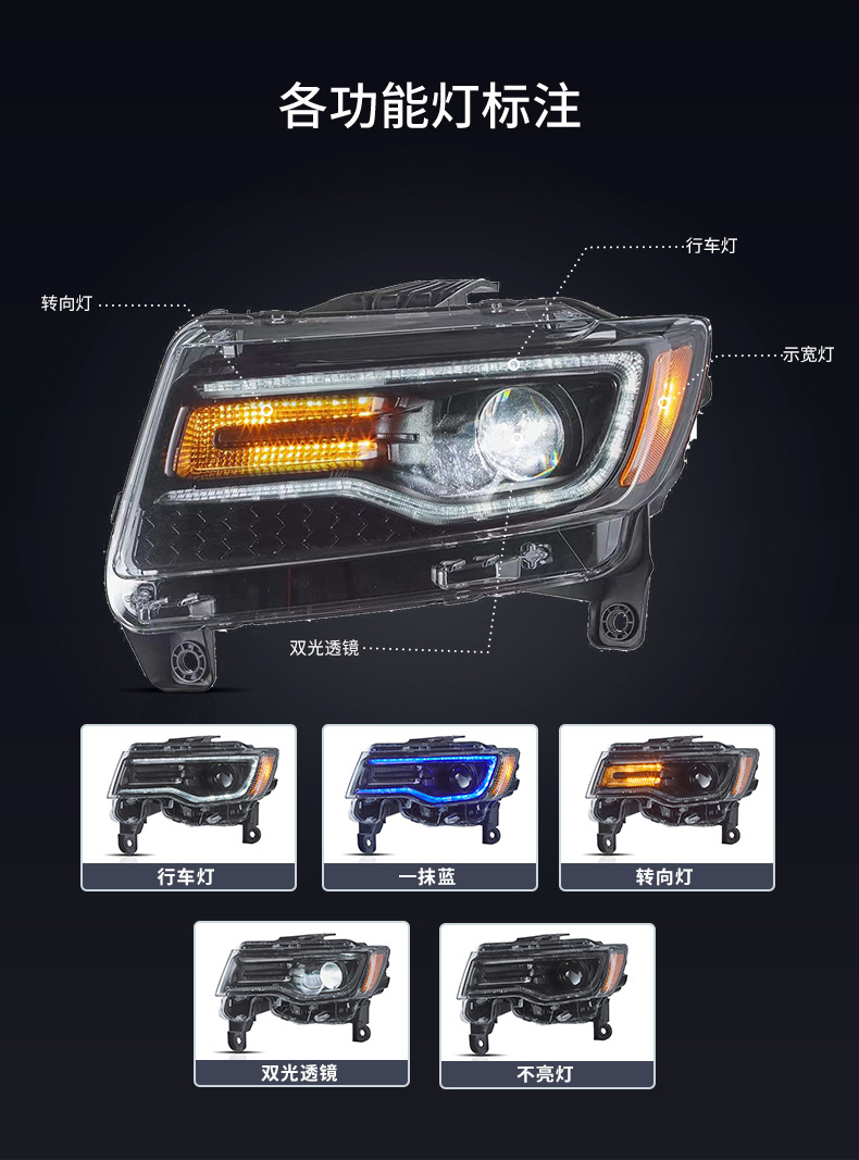 Suitable for Jeep Grand Cherokee 11-13 modified JEEP car led headlight assembly streamer steering headlight