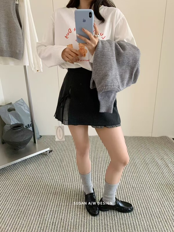8.18 复古格纹木耳边拼接蝴蝶结半身裙女2025秋季新款短裙26755|undefined