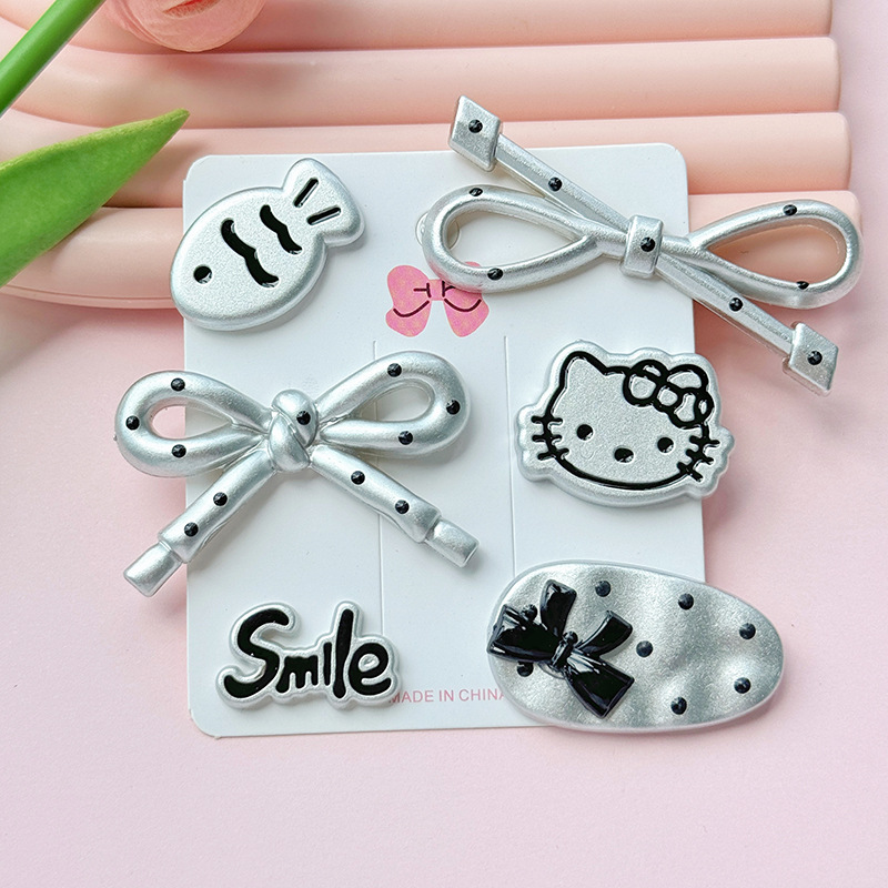 Niche Black and White Bowknot Water Drop Oval Accessories DIY Handmade Materials Hairpin Polka Dot Accessories Clogs Matchinging