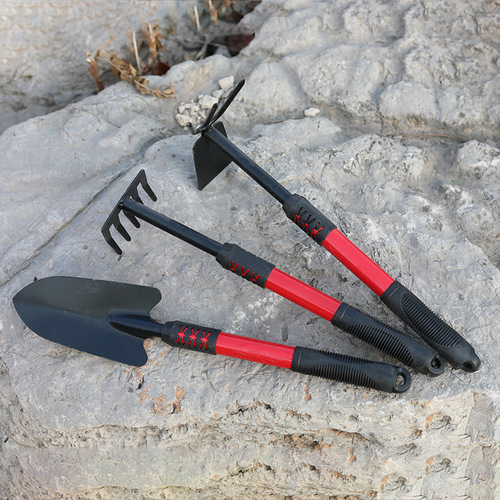 Hardware garden tools, spray-coated steel pipe, extended plastic handle, flower shovel, dual-purpose hoe, five-tooth rake, two-end busy garden shovel