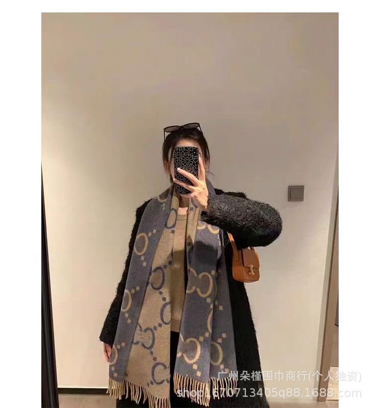 2025新款双面羊绒g家围巾女士字母羊毛流苏披肩长款加厚保暖围脖|undefined
