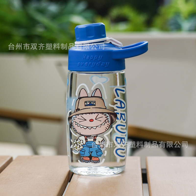拉布布卡通图案透明塑料杯高颜值大容量水杯防摔杯直饮提绳便携杯|undefined