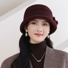 秋冬款时尚中老年人帽子女加厚毛呢盆帽时尚妈妈帽洋气老太渔夫帽