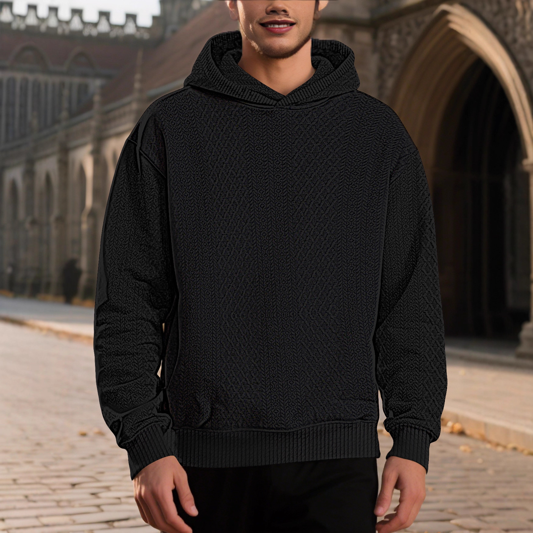 Transfronterizo Amazon AliExpress primavera suelta sólida jacquard hombre joven manga larga chaqueta con capuz