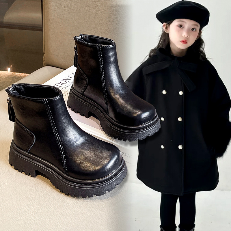 2025 New Boots Girls' Style Cotton Boots Back Boots Versatile Boots Chelsea Kidsren's Autumn and Winter British Zipper