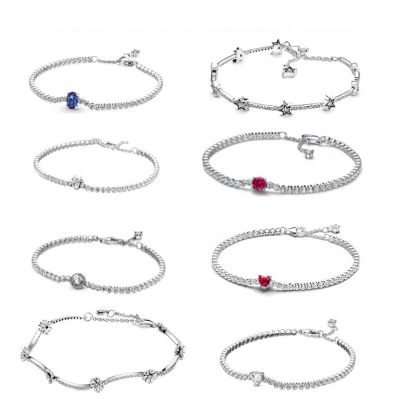 Panjia White Copper Silver-Plated Bracelet Tennis Racket Series White Copper Silver-Plated Bracelet Red Heart Bracelet Cross-Border Supply Panjia White Copper Silver-Plated Bracelet Tennis Racket Series White Copper Silver-Plated Bracelet Red Heart Bracelet Cross-Border Supply
