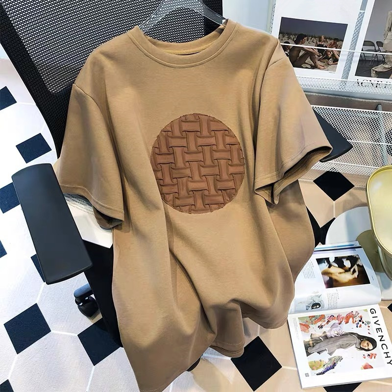 200g cotton back bag collar European station printed short-sleeved T-shirt women's summer Korean style loose large casual top