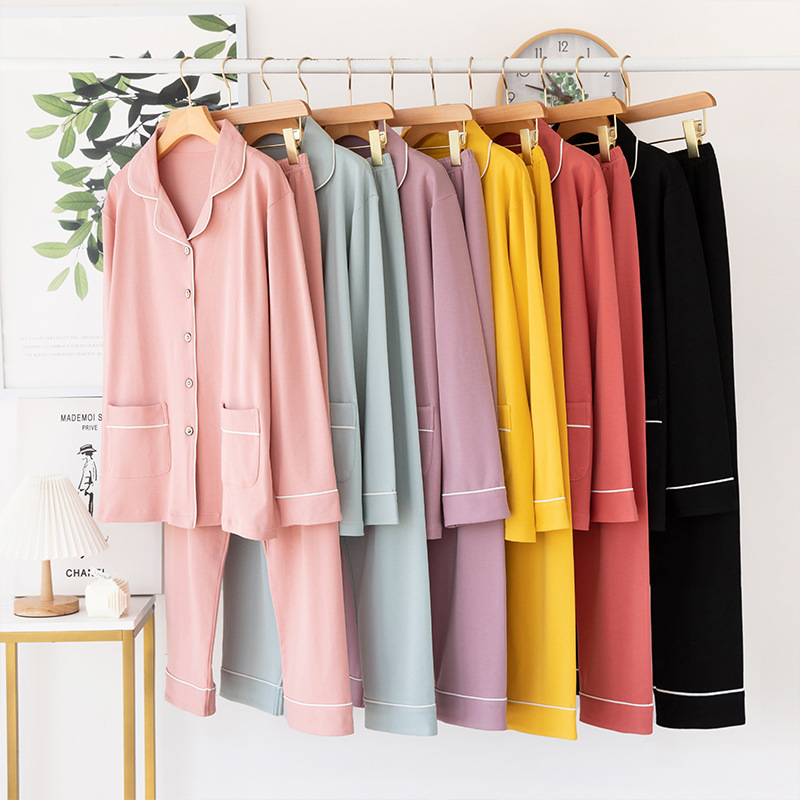 Pijamas pantalones sueltos de algodón de manga larga de verano para mujer ropa para el hogar traje de chaqueta delgada de verano para mujer RR