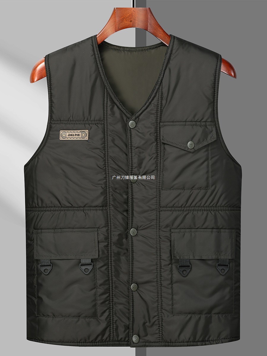 Otoño y invierno hombre casual chaleco de algodón Papa abrigo abrigo abrigo holgado grueso de color sólido sin mangas hombros