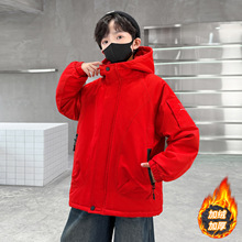 童装男童外套秋冬款2025新款冬季加绒青少年冬装派克服中大童男孩