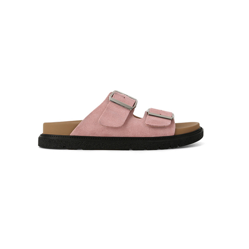 Vacaciones de Grape Mom Texas ~ Piel de vaca retro plataforma doble hebilla zapatillas Birken sandalias y zapatillas de verano para mujer