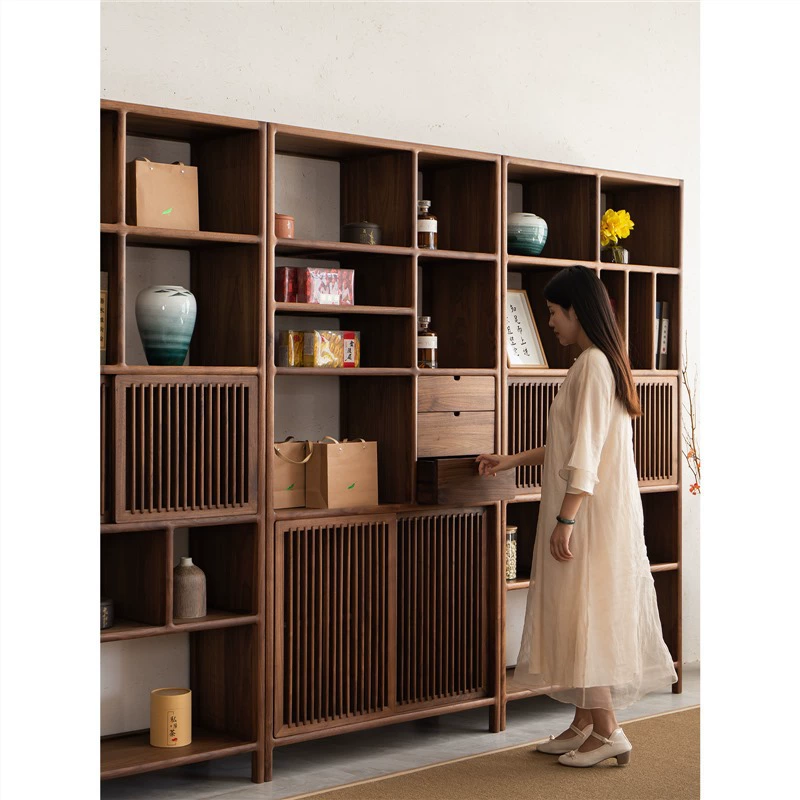 Новый книжный шкаф из цельного дерева в китайском стиле из черного ореха, антикварная стойка, шкафчик, книжная полка для хранения старых вязов