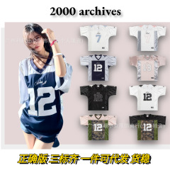 スポット韓国2000アーカイブユニフォーム半袖レディースアメリカンレトロ刺繍布メッシュゆるいtシャツ夏