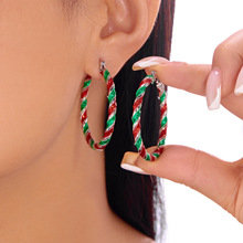 欧美新款圣诞节耳环时尚流行款红绿色扭曲耳圈节日氛围感耳饰批发