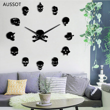 超大尺寸创意DIY骷髅头挂钟 客厅家用个性钟表现代镜面墙贴时钟