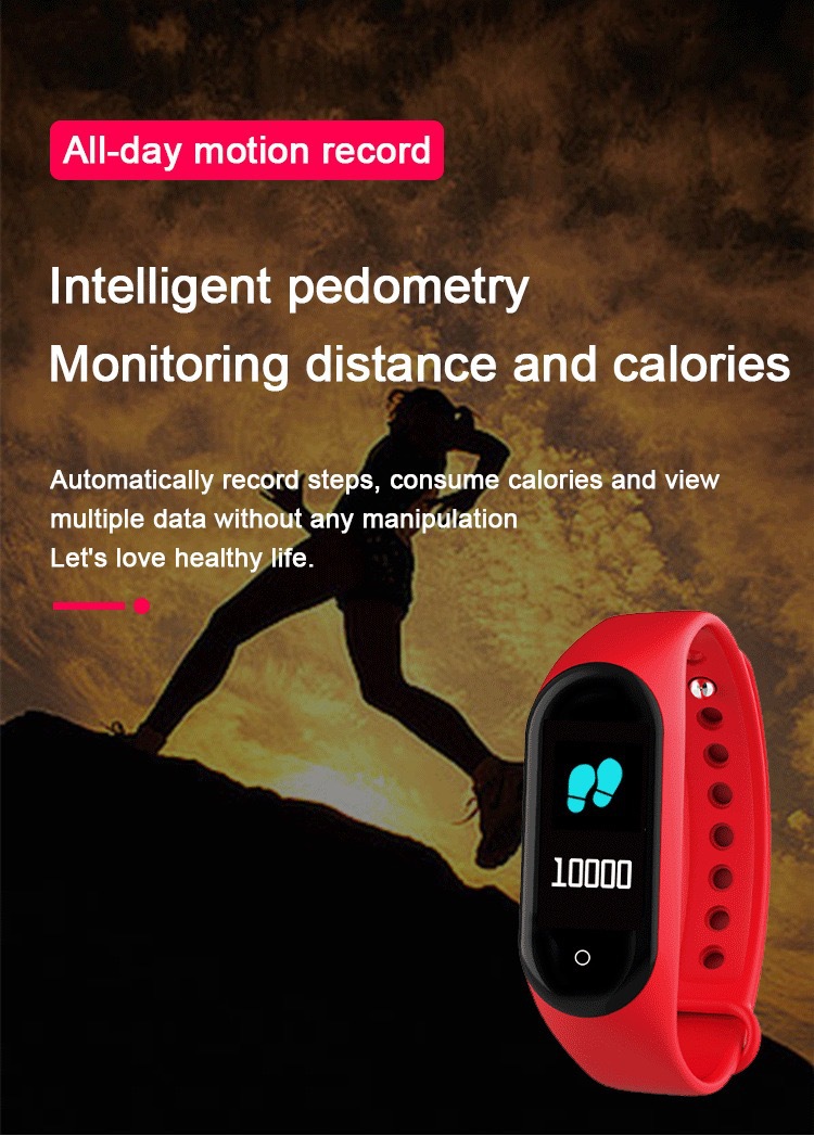 Bluetooth sports heart rate, blood oxygen, blood pressure monitor, step sleep, health monitoring, reminder, customizable, waterproof M4 smart bracelet undefined