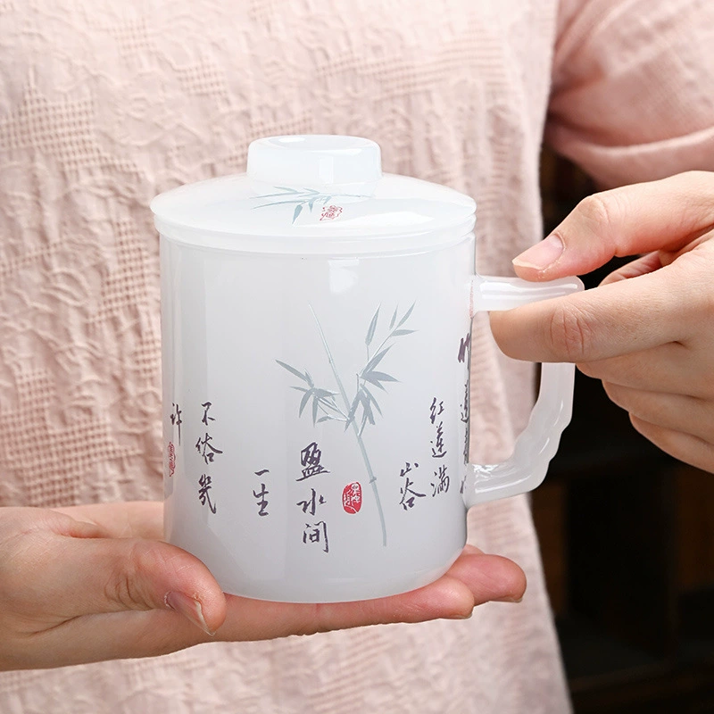 Китайский стиль, доступная роскошь, высококачественная стеклянная кружка для воды, новая чашка для дома и офиса с большой вместимостью и крышкой с фильтром.