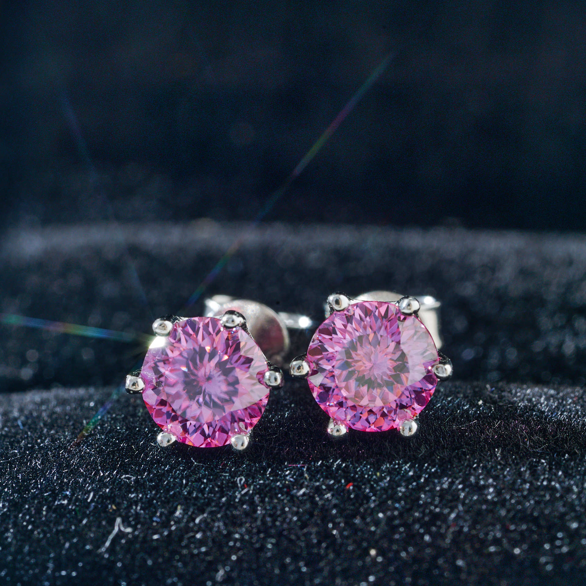 Rosa 1 quilate 6.5mm redondo 100 cara cortada moissanite orejas de plata esterlina S925 con certificado GRA