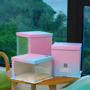 Translucent Birthday Cake Box Gradient Blue Pink 6/8/10/ 12inch Transparent Gift Box Packaging Gift Original Design