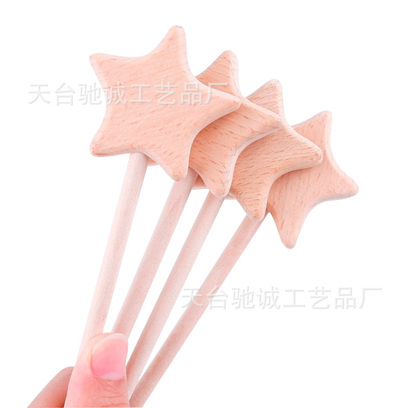 Source manufacturers Beech Star toy Diy Baby Magic wand moon pentagram stick Waldorf toy