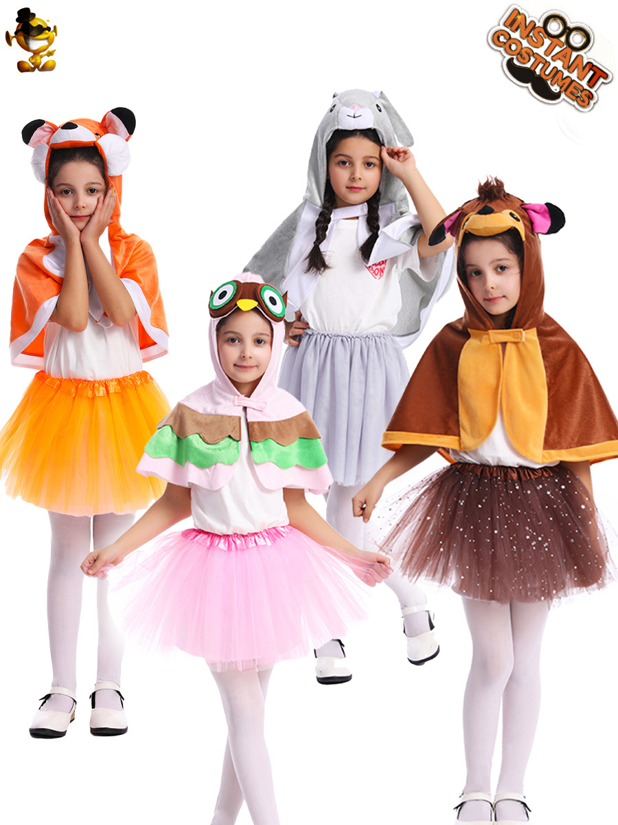 Fox búho conejo ciervos capa falda de los niños etapa juego traje Halloween carnaval partido