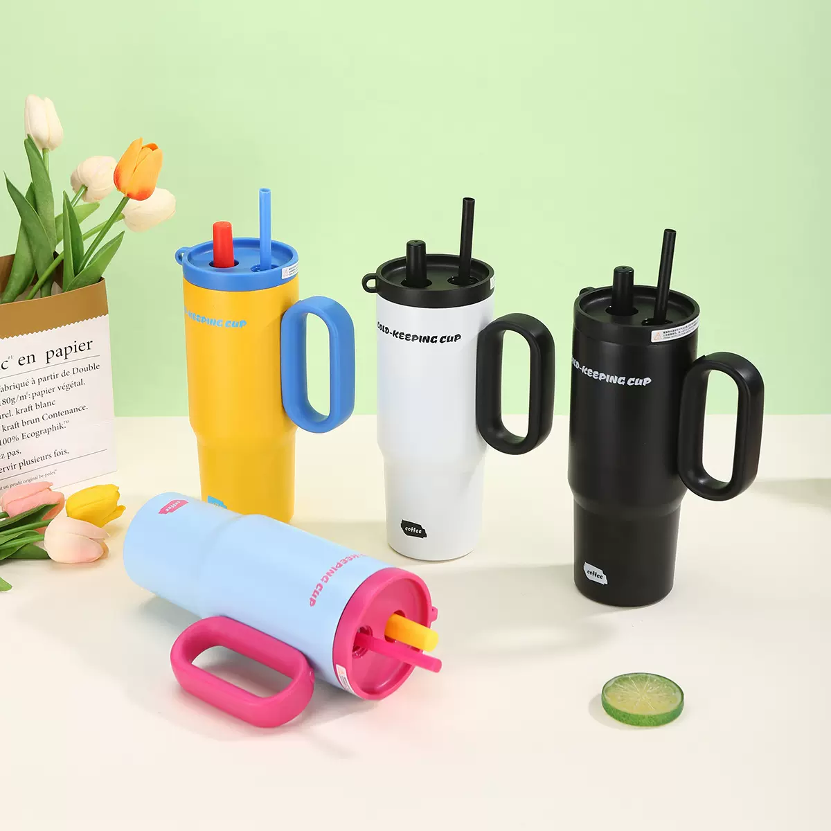 多巴胺新款大容量汽车杯316不锈钢双层保温杯户外露营保冷冰霸杯