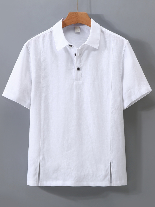 1517 ピュアリネン半袖シャツメンズ軽量通気性 Tシャツポロシャツ夏リネンカジュアル薄手トップ|undefined