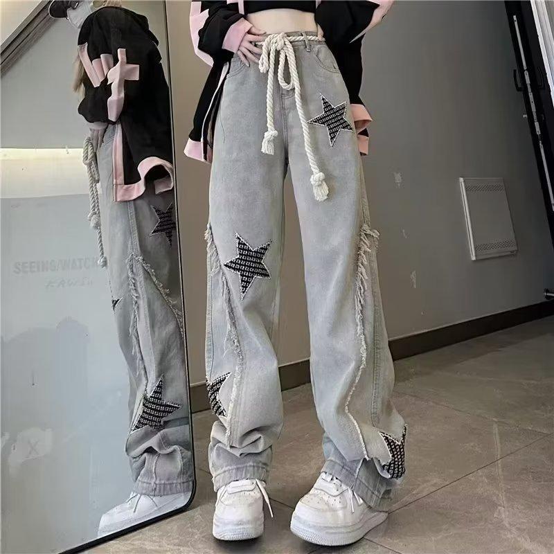 High Street Flared Ripped Light Blue Jeans Couple Loose Patchwork Casual Pants Men Hip Hop 2025 Trend_viptrois.com