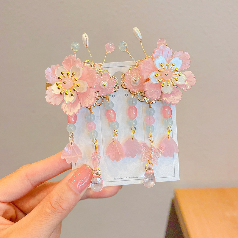 China estilo antiguo tocado de niños super hadas flores perlas clips frillones vestidos antiguos accesorios clips para el pelo