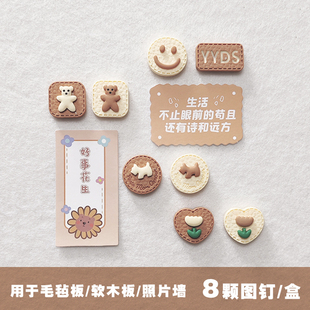 Cartoon pushpin I-pin solid wood cork board photo wall message board pin clip function press nail wall sticker