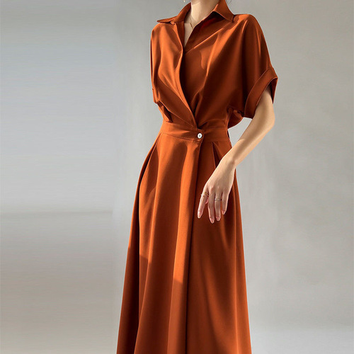 Korean-style French-style blouse dress for women, summer fashion, long dress with noble temperament, slimming dress