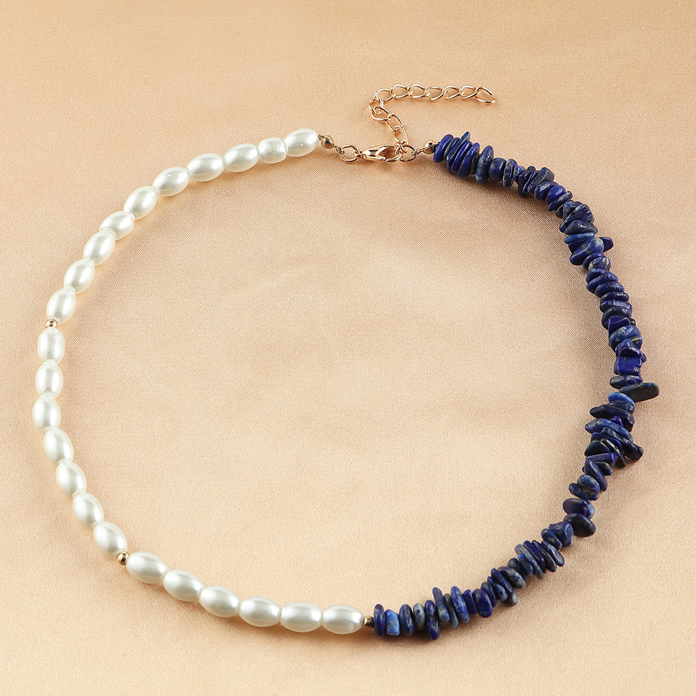 Bohemian style sapphire blue pearl necklace resin collarbone chainpicture5