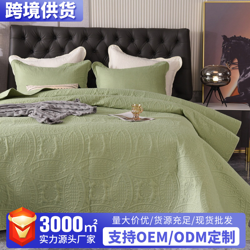 Tapa de cama de color sólido juego de tres piezas comercio electrónico transfronterizo cuatro estaciones exportación comercio exterior algodón lavado acolchado liso ropa de cama gruesa al por mayor