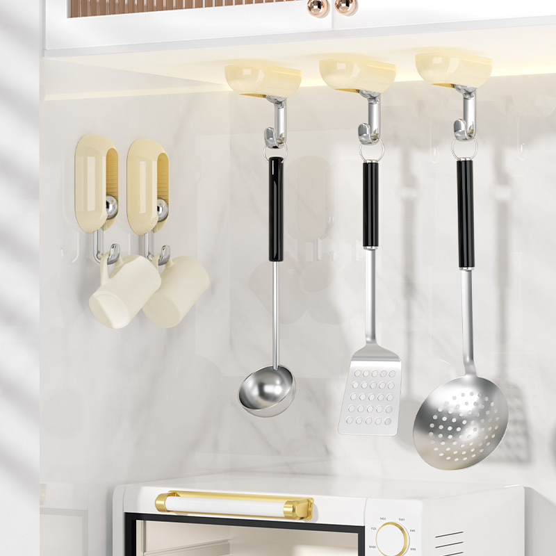 En stock gancho giratorio creativo 2023 gancho pegajoso fuerte detrás de la puerta de soporte de carga sin costuras adhesivo pasillo percha al por mayor