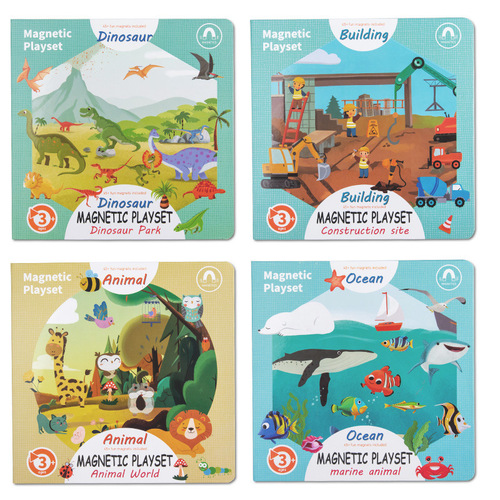 Cross-border baby magnetic stickers, scene layout, quiet stickers, large puzzle books, dinosaur festival awareness