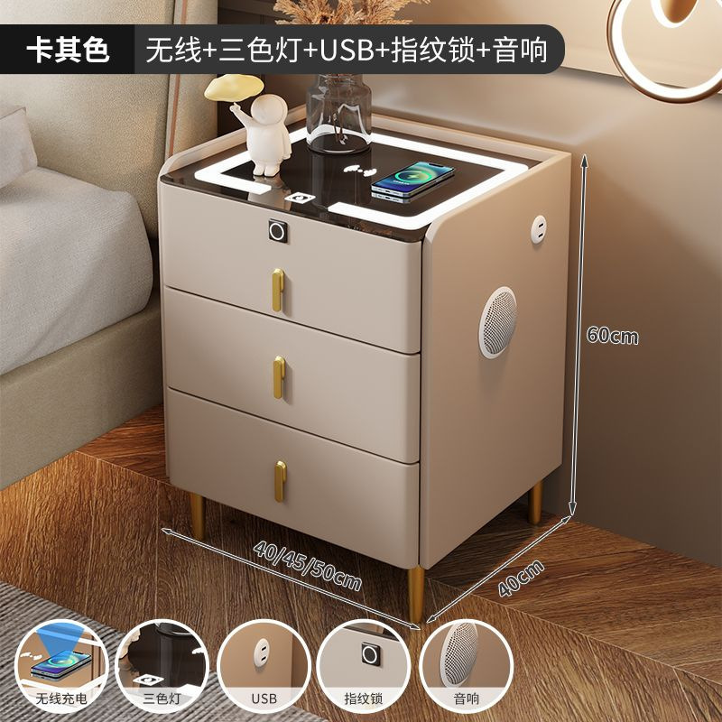 智能床头柜岩板床头桌三抽多功能无线充电现代简约卧室家用床边柜|undefined