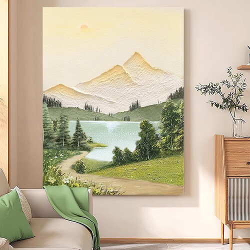 Hand-painted oil painting, living room decoration painting, three-dimensional landscape painting, entrance hall corridor mural, wabi-sabi style hand-painted texture painting