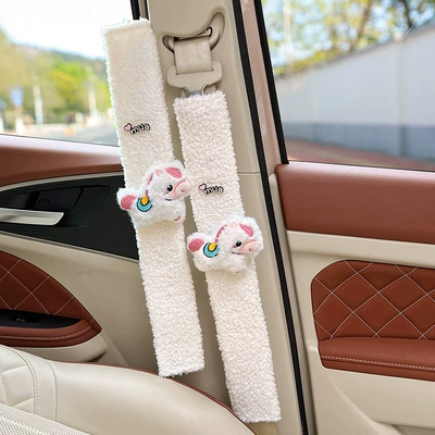 Seat belt shoulder pad | Creative and Cute Design for Women - white-plush-horse-white-lambswool-shoulder-pads-49cm-pair