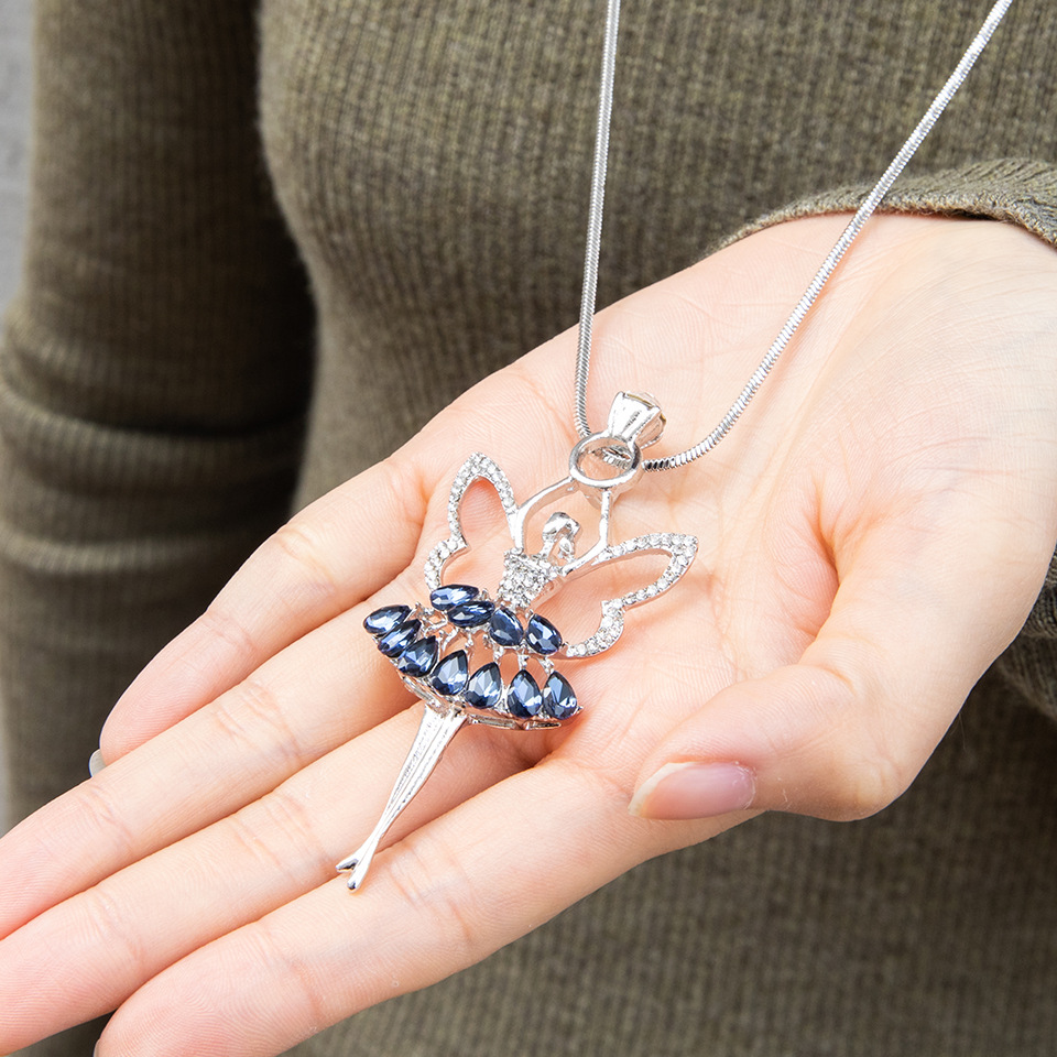 fashion simple dancing ballet pendant diamond necklace