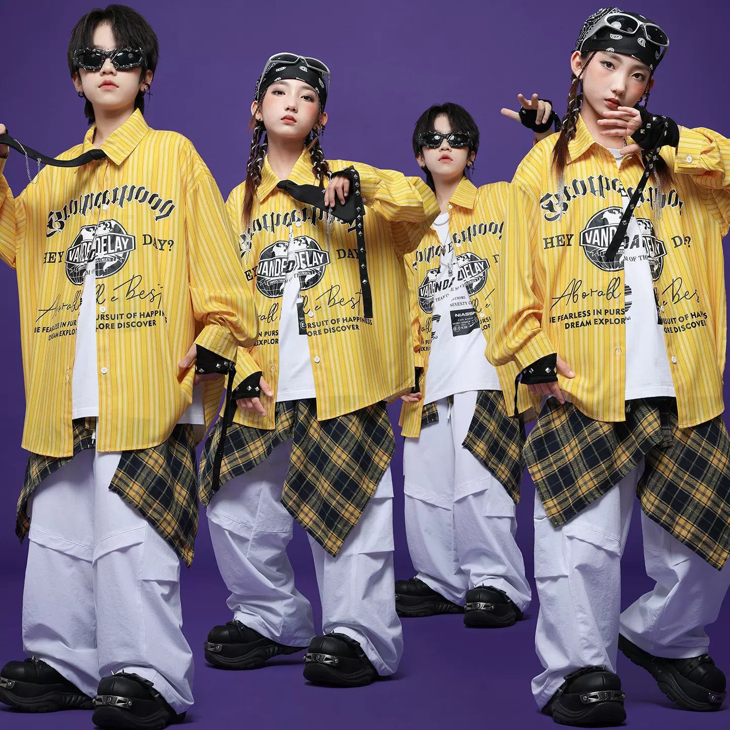 儿童街舞演出服男童美式条纹衬衫少儿hiphop定 制女童爵士舞童装
