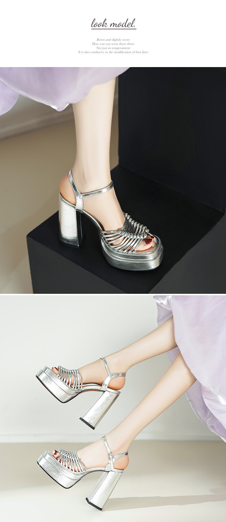 Sandal cao gót nữ hở mũi quai mảnh đan chữ một, gót 13 cm — màu vàng chi tiết 3