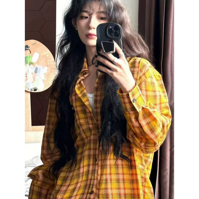 Дофамин ретро chic желтая клетчатая рубашка