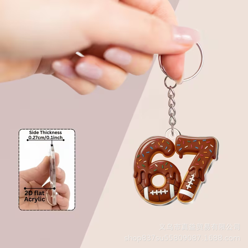 Colgante transfronterizo 67 llaveros de fútbol 2D plano creativo colgante de Navidad acrílico béisbol baloncesto rugby pelotón image 10