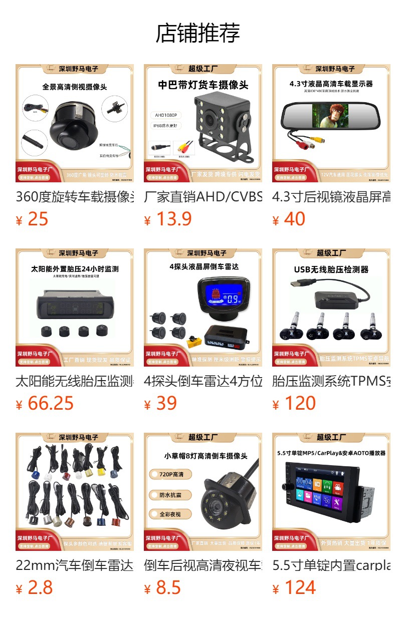 AHD 720P HD Golden Edge Fisheye Three-Cut 12V Universal Night Vision Rear View Panoramic Car Reversing Camera