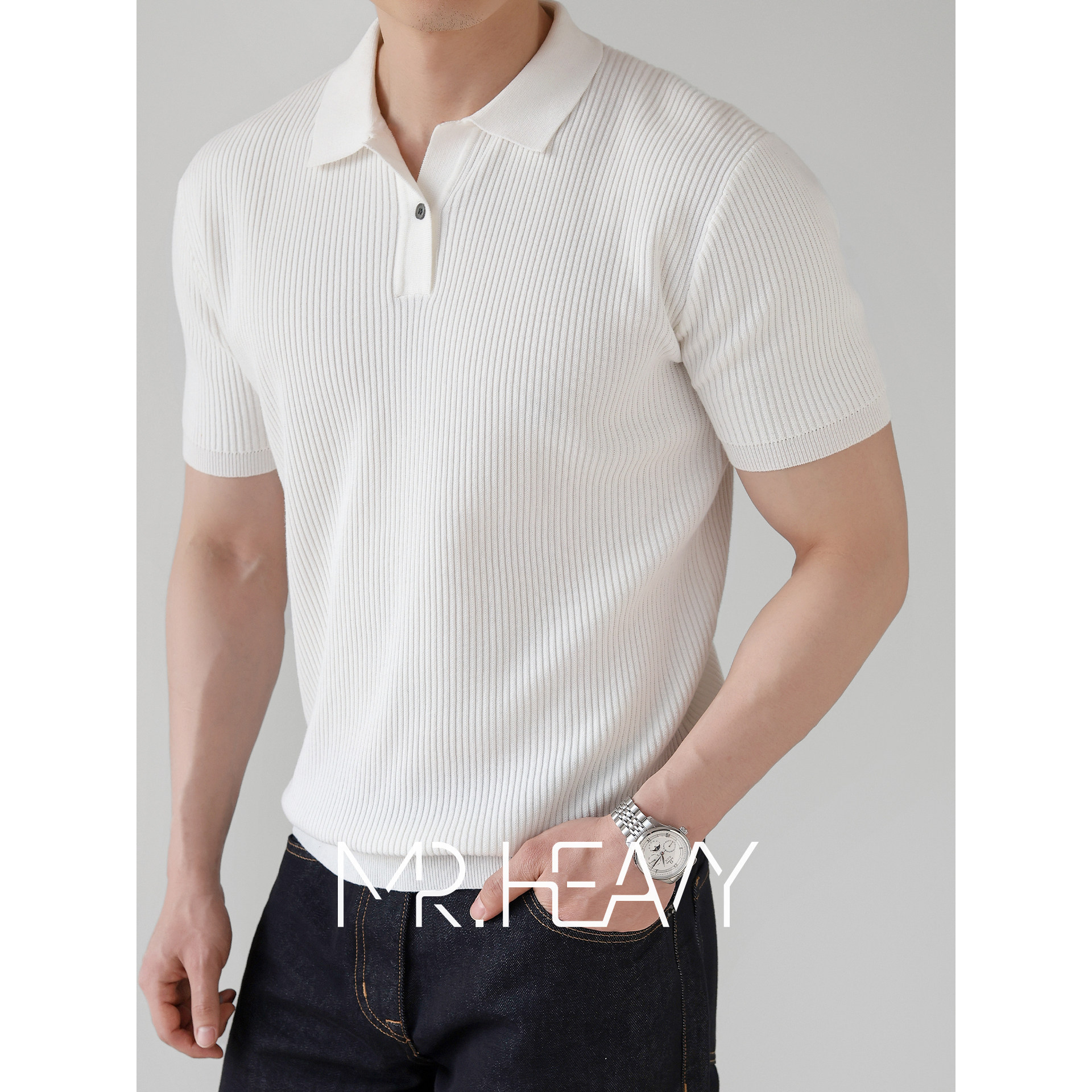 Polo camiseta de punto camiseta de manga corta camiseta de hombre cuello en V Paul rayas viejas líneas de negocios de verano fábrica transfronteriza mayorista