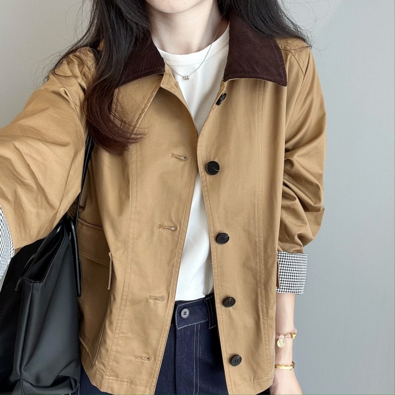 禾家2025早秋新款女装 巴恩风短款外套休闲翻领夹克风衣女G081803|undefined
